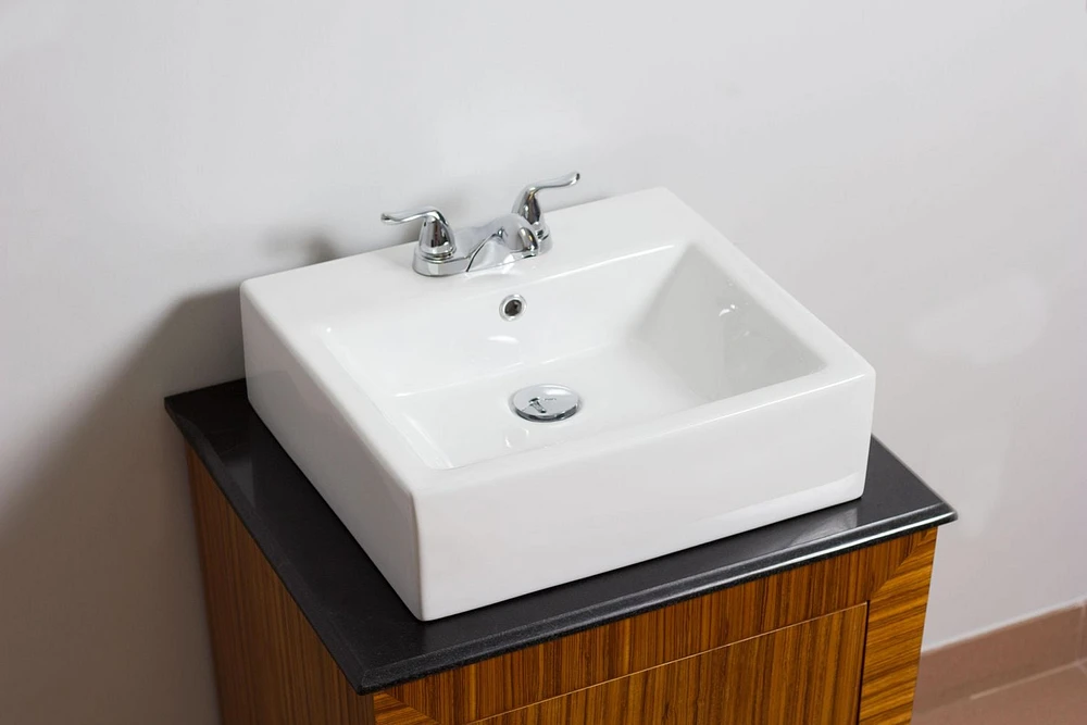 American Imaginations -in. W Above Counter White Bathroom Vessel Sink Set For 3H4-in. Center Faucet AI