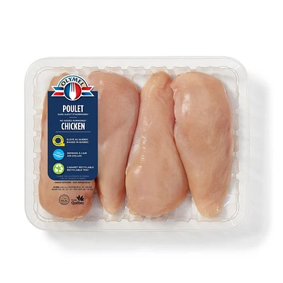 Boneless chicken breasts, 4 breast per tray, 0.75 - 1.00 kg