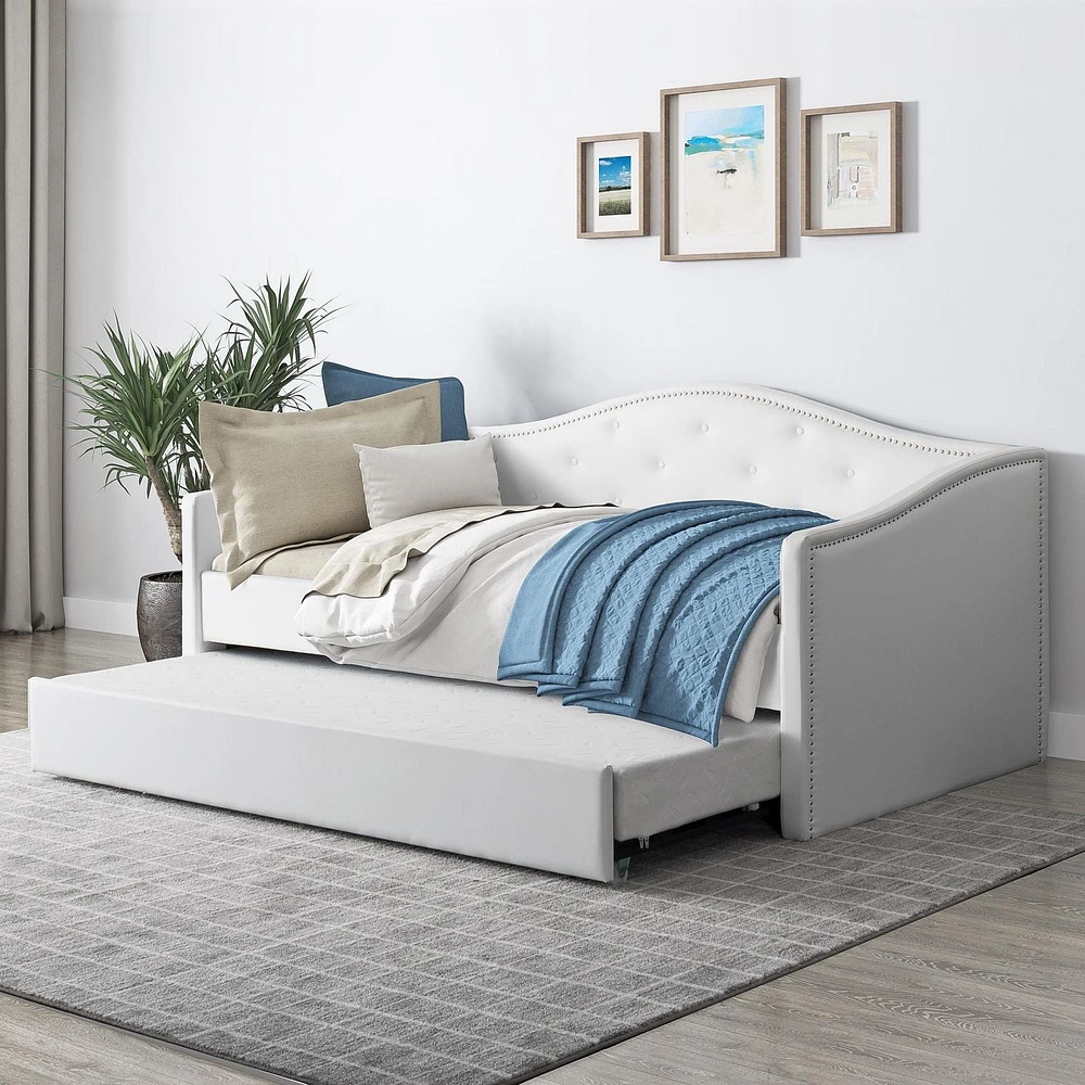 Fairfield White Fabric  Day Bed with Trundle, Twin/Single