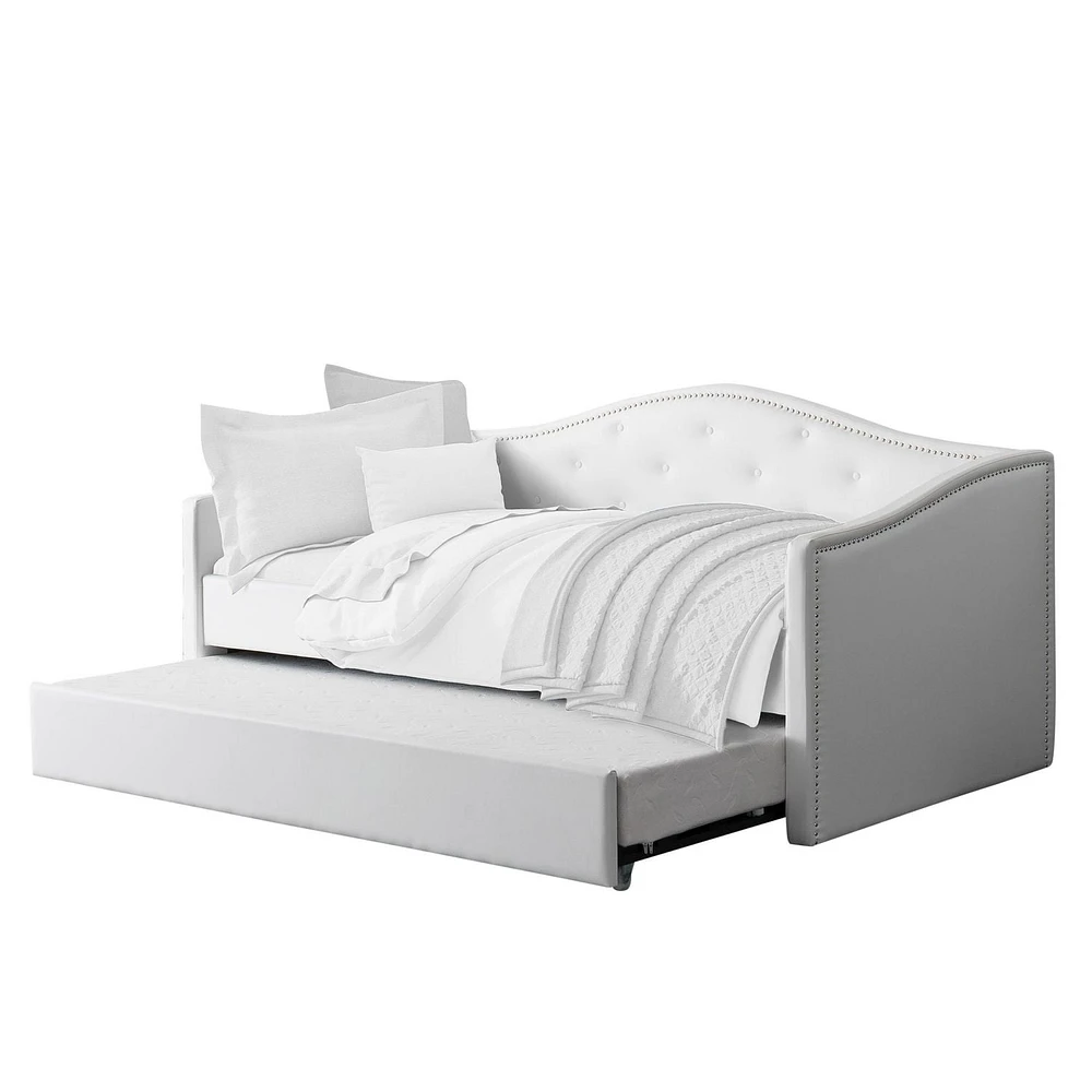 Fairfield White Fabric  Day Bed with Trundle, Twin/Single