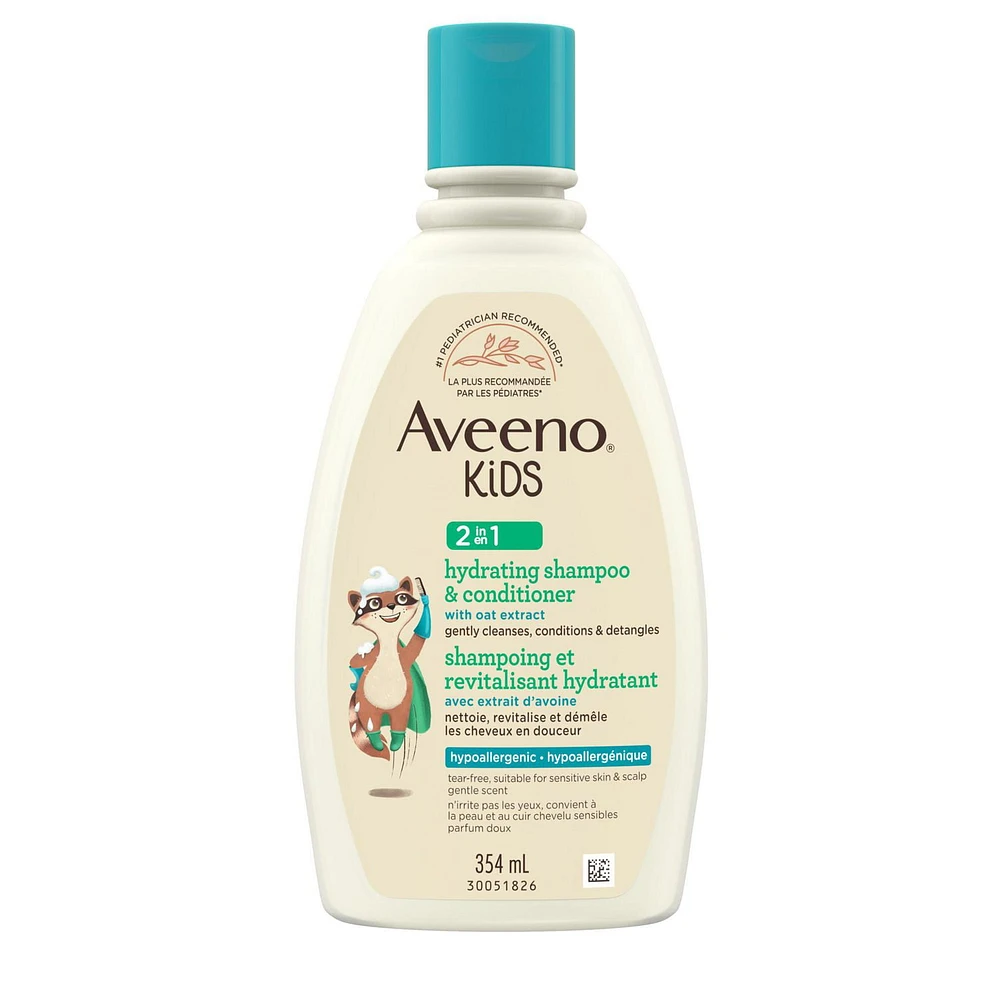 Aveeno Kids 2-in-1 Hydrating Shampoo & Conditioner, Oat Extract, Kids Hair Care, Detangler, Hypoallergenic, Tear-Free, For Sensitive Skin & Scalp, 354 mL