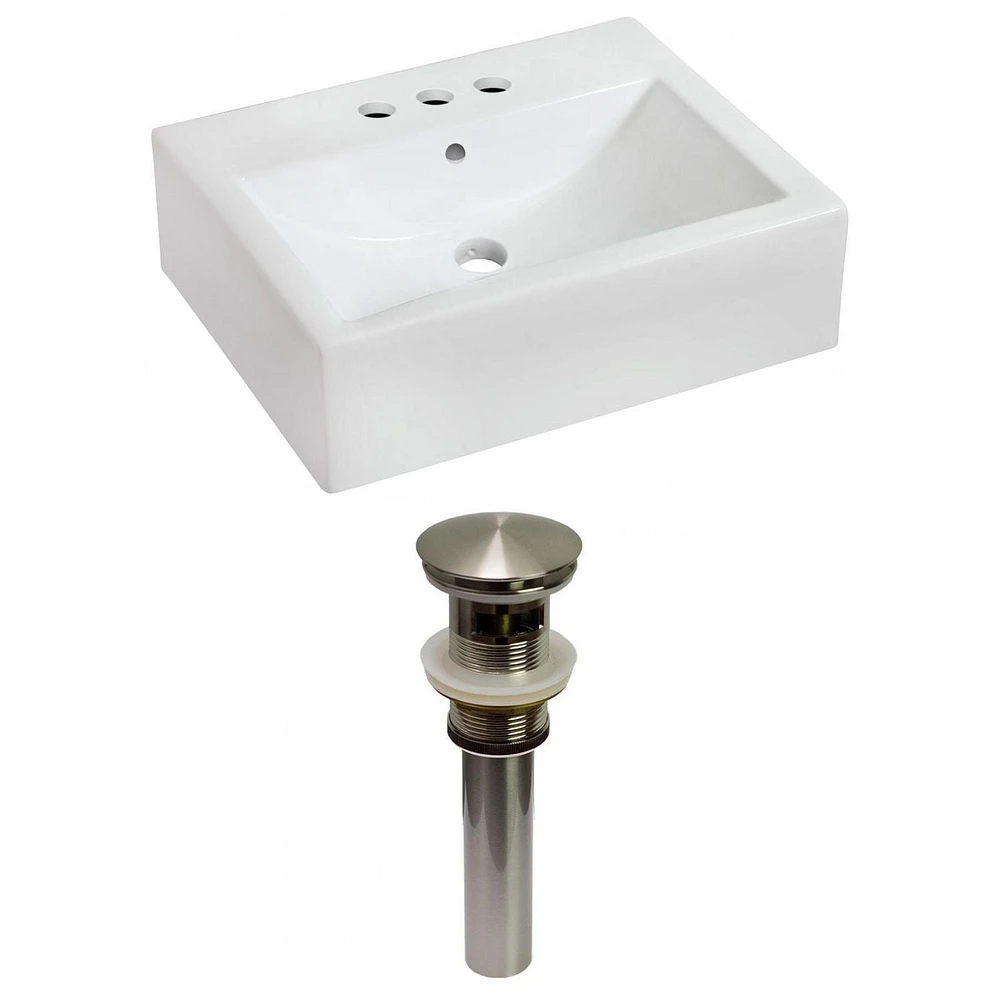 American Imaginations -in. W Wall Mount White Bathroom Vessel Sink Set For 3H4-in. Center Faucet AI