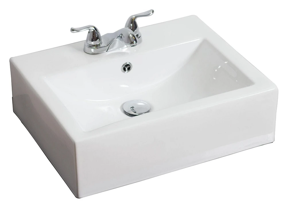 American Imaginations -in. W Wall Mount White Bathroom Vessel Sink Set For 3H4-in. Center Faucet AI