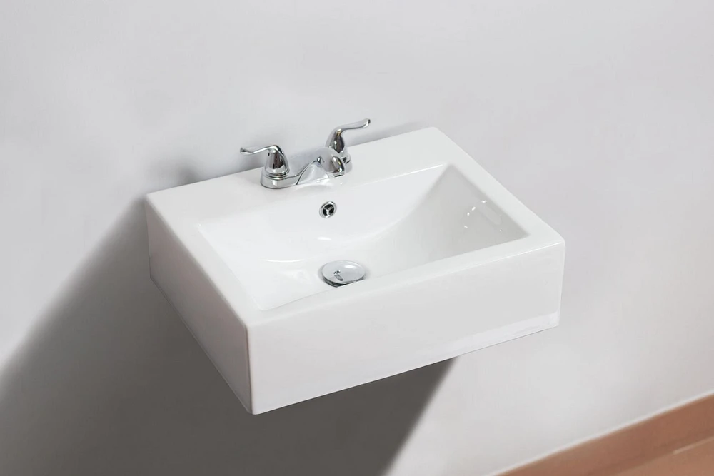 American Imaginations -in. W Wall Mount White Bathroom Vessel Sink Set For 3H4-in. Center Faucet AI