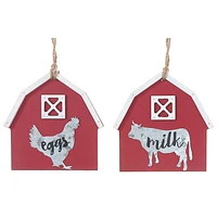 IH Casa Decor Barn Ornament With Galvanized Animal Cow/Rooster Asstd - Set of 2