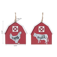 IH Casa Decor Barn Ornament With Galvanized Animal Cow/Rooster Asstd - Set of 2