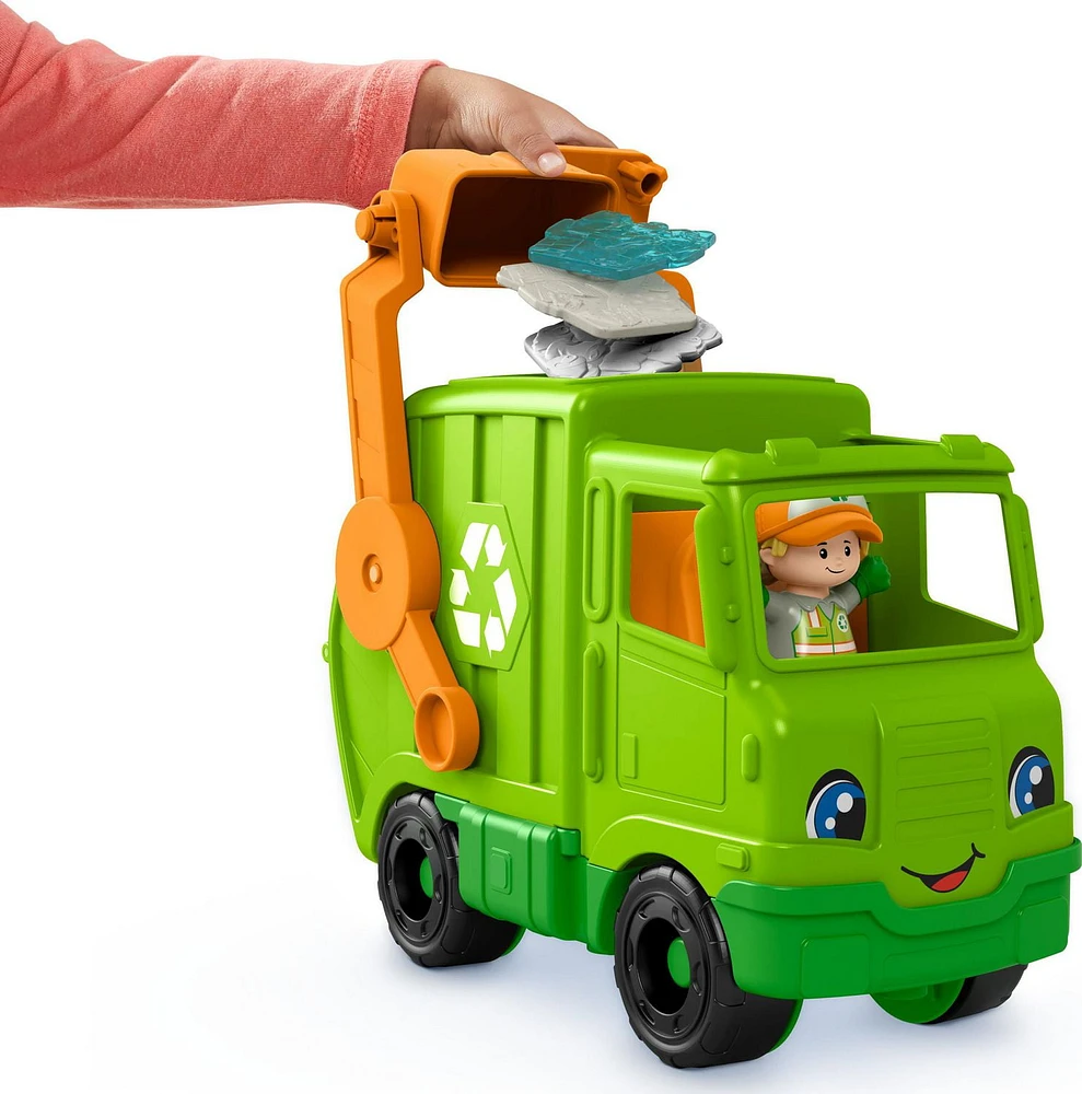 Fisher-Price Little People Recycling Truck Musical Toddler Garbage Toy Set, 5 Pieces