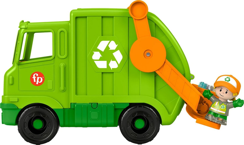 Fisher-Price Little People Recycling Truck Musical Toddler Garbage Toy Set, 5 Pieces