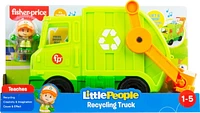 Fisher-Price Little People Recycling Truck Musical Toddler Garbage Toy Set, 5 Pieces