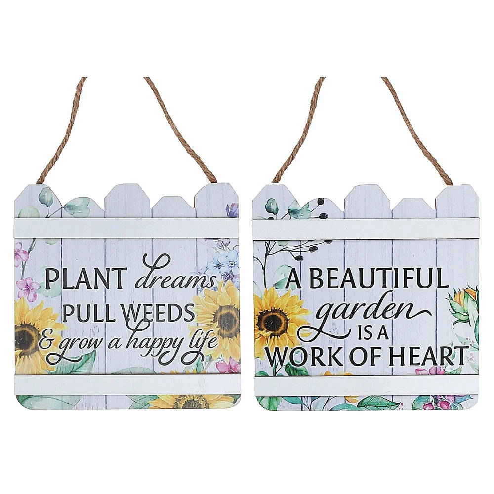 IH Casa Decor Wood Fence Shaped Floral Sign Asstd - Set of 2