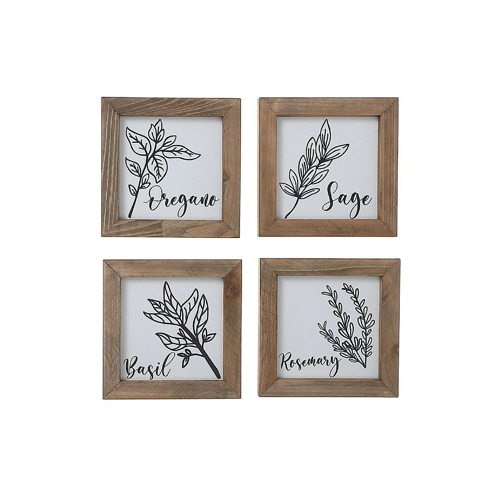 IH Casa Decor Framed Wood Blocks Kitchen Herbs Asstd - Set of 4