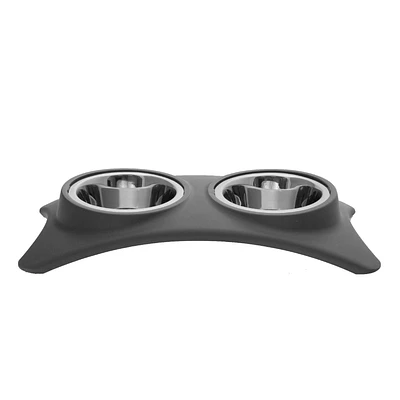 IH Casa Decor Stainless Steel Double Pet Bowl With Stand Gray