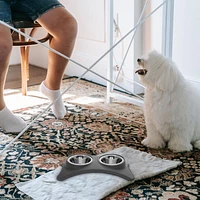 IH Casa Decor Stainless Steel Double Pet Bowl With Stand Gray