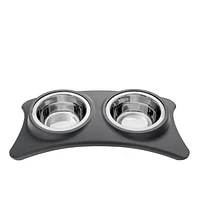 IH Casa Decor Stainless Steel Double Pet Bowl With Stand Gray