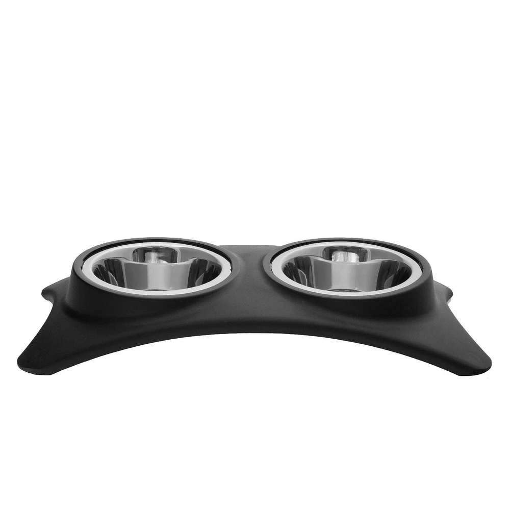 IH Casa Decor Stainless Steel Double Pet Bowl With Stand Black