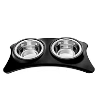 IH Casa Decor Stainless Steel Double Pet Bowl With Stand Black