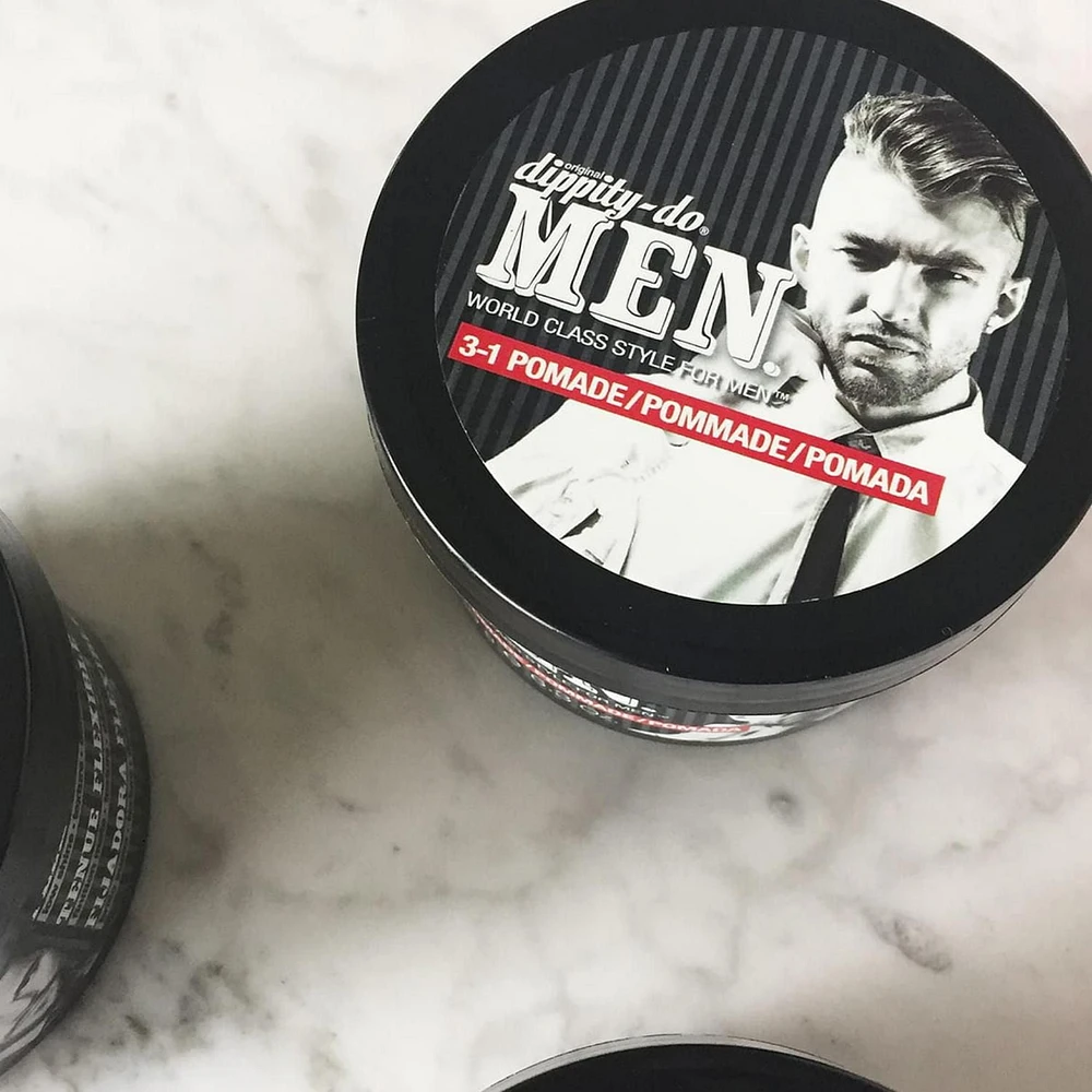 dippity-do MEN 3 in 1 Hair Styling Pomade Hydrating and Smoothing shine pomade with good grooming ingredients including a natural botanical blend to keep your style in control and manageable, 180 g