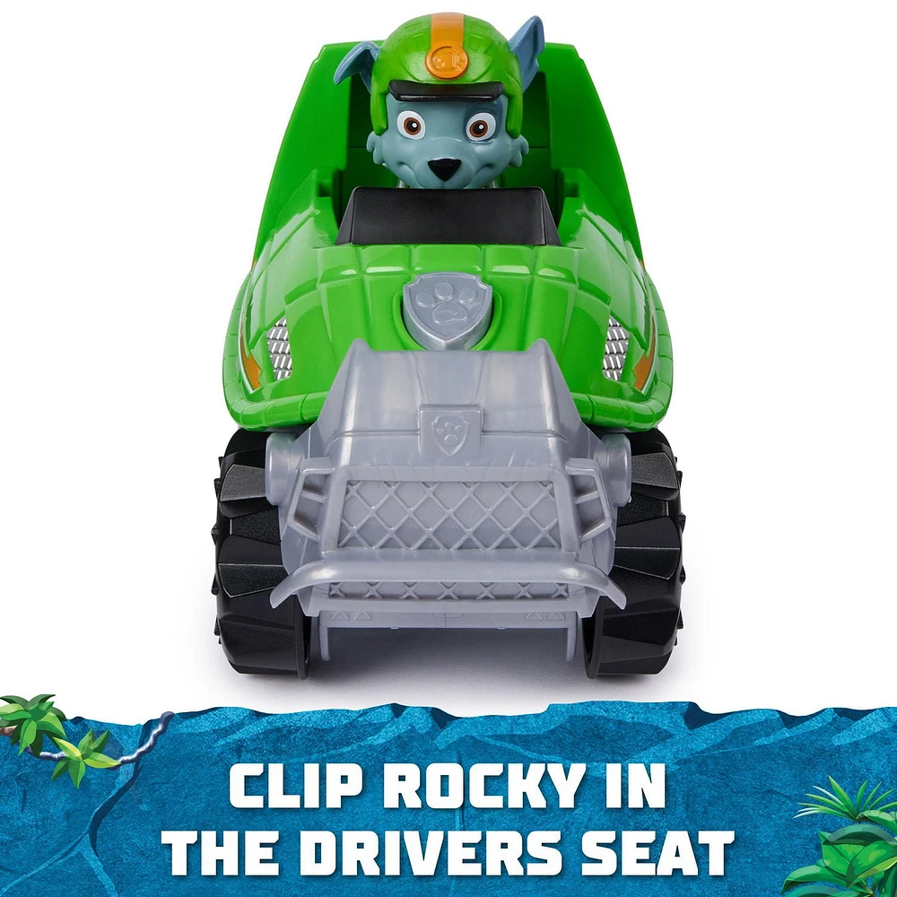 PAW Patrol Jungle Pups, Rocky's Turtle Vehicle, Camion avec figurine à collectionner, jouets pour les garçons et les filles à partir de 3 ans