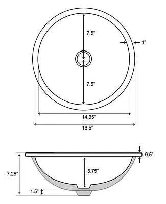 American Imaginations 16-in. W 16-in. D CUPC Certified Round Bathroom Undermount Sink In White Color