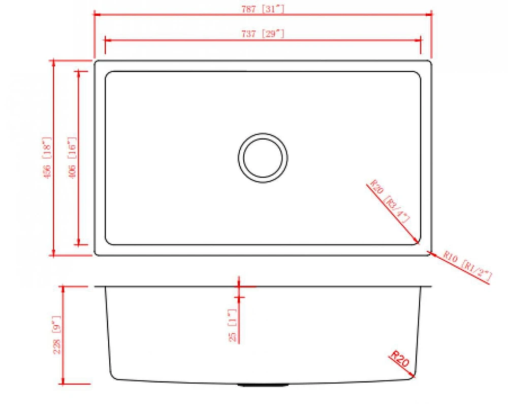 American Imaginations -in. W CSA Approved Stainless Steel Kitchen Sink With Bowl And 18 Gauge