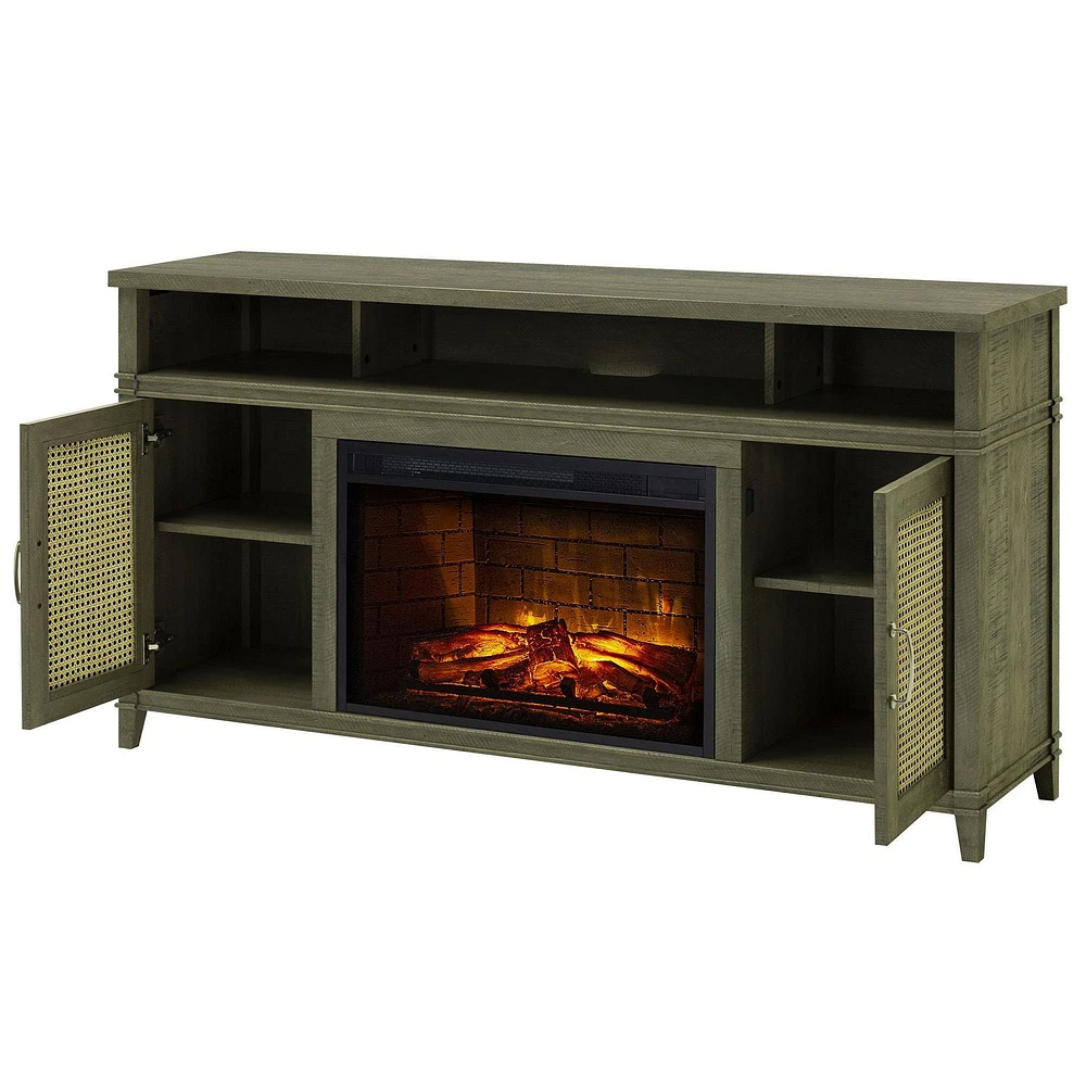 Tahoe 60 in. Infrared Media Electric Fireplace Grey Finish with wicker doors