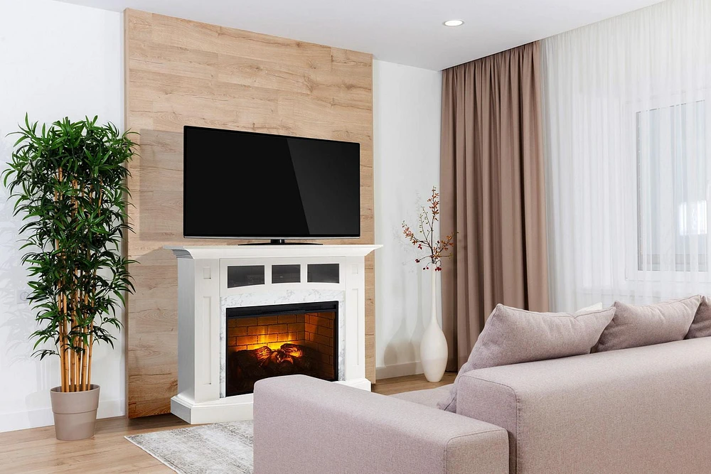 Ryerson 52 inch White with Marble Surround Infrared Electric Fireplace Entertainment Center