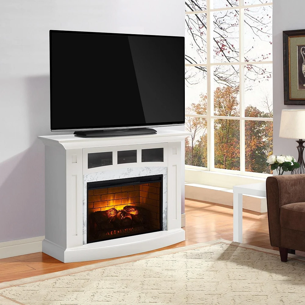 Ryerson 52 inch White with Marble Surround Infrared Electric Fireplace Entertainment Center