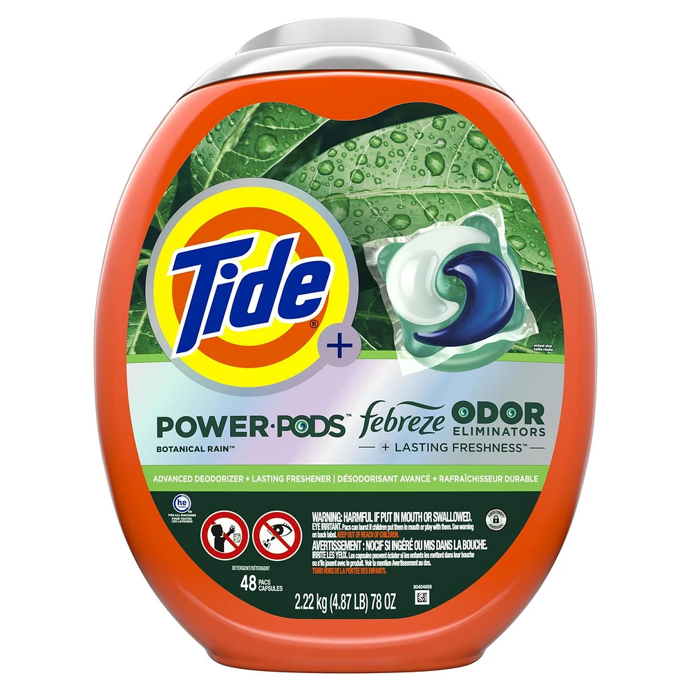 Tide Power Pods Laundry Detergent Pacs with Febreze, Botanical Rain Scent, Febreze Freshness with Odor Eliminators, 48 Count