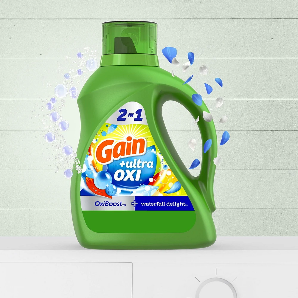 Gain Ultra Oxi Liquid Laundry Detergent, Waterfall Delight Scent, 2-in-1, HE Compatible, 107 loads, 4.55 L