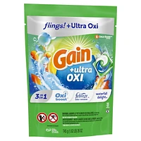 Gain flings Ultra Oxi Laundry Detergent Pacs, Waterfall Delight Scent, 3-in-1, HE Compatible