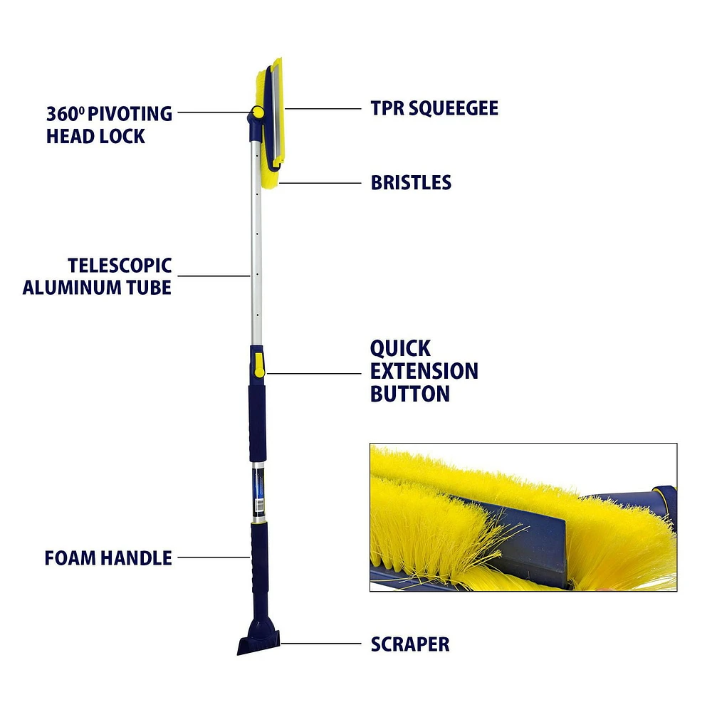 MICHELIN 63" Heavy Duty Snow Brush with Ice Scraper, Extra Long for Efficient Snow Removal, Telescopic Snow Brush