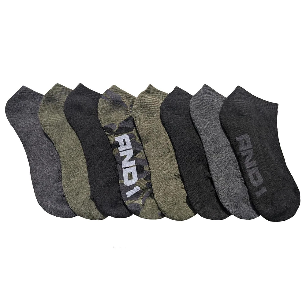 AND1 Boys' Low-Cut Socks 8-Pack, Size S-M