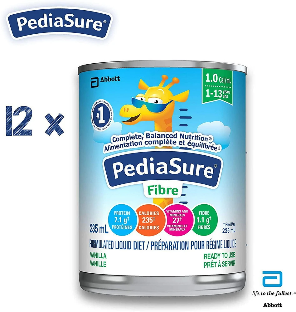 PediaSure® Fibre, Formulated Liquid Diet, Vanilla, 12 count, 2820 mL, 235mL / 12 Ct