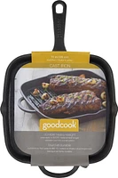 GOODCOOK Pre-Seasoned Cast Iron Grill Pan, 10.75 Inch, Black, Square