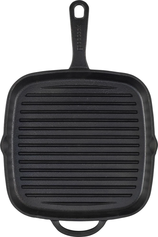 GOODCOOK Pre-Seasoned Cast Iron Grill Pan, 10.75 Inch, Black, Square