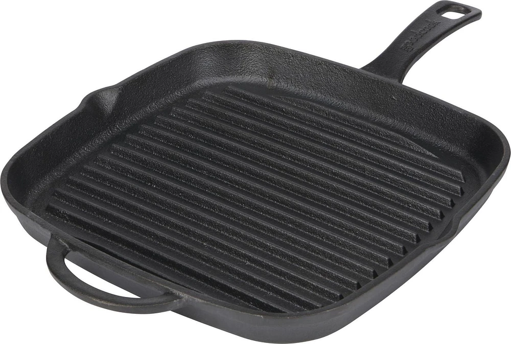 GOODCOOK Pre-Seasoned Cast Iron Grill Pan, 10.75 Inch, Black, Square