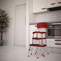 COSCO Stylaire Retro Chair + 2-Step Step Stool w/ Pull-Out Steps (Red)