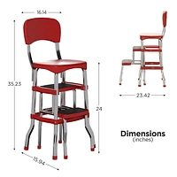 COSCO Stylaire Retro Chair + 2-Step Step Stool w/ Pull-Out Steps (Red)