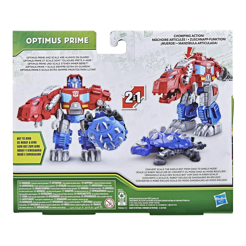 Transformers Dinobot Adventures Dinobot Defenders Optimus Prime and Scale the Shield-Bot 2-Pack Converting Toys, 4.5-Inch Action Figure, Ages 3 and Up