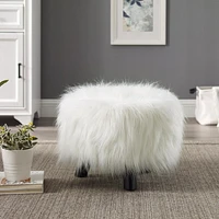 Jannel White Faux Fur Stool