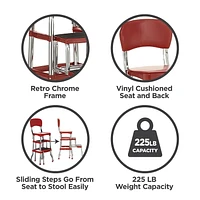 COSCO Stylaire Retro Chair + 2-Step Step Stool w/ Pull-Out Steps (Red)