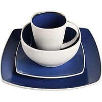 Gibson Elite Soho Lounge Square 16 Piece Dinnerware Set, Blue/ White