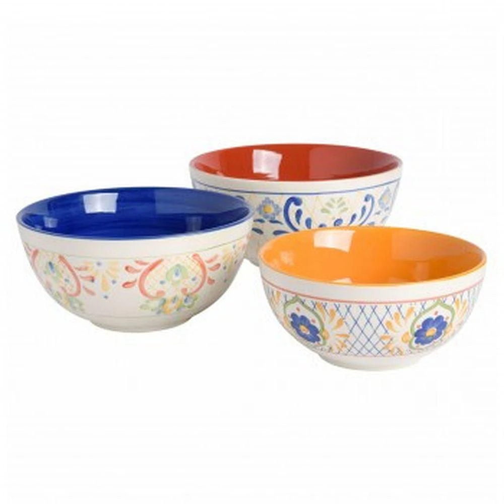 Laurie Gates Tierra 3 Piece Stoneware Hand Painted Nesting Bowl Set - 3 Assorted Designs