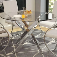 Star Round Glass Dining Table with Metal Star base in Shinny Chrome, Glass Dining Table 48"