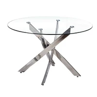 Star Round Glass Dining Table with Metal Star base in Shinny Chrome, Glass Dining Table 48"