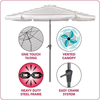 10ft Round Tilting Striped Patio Umbrella with Steel Frame