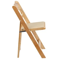 4 Pk. HERCULES Series Natural Wood Folding Chair with Vinyl Padded Seat