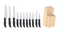 Mainstays 12 Piece Cutlery Set with Soft Grip Handles and Wood Storage Block, MS12 Piece Set & Storage