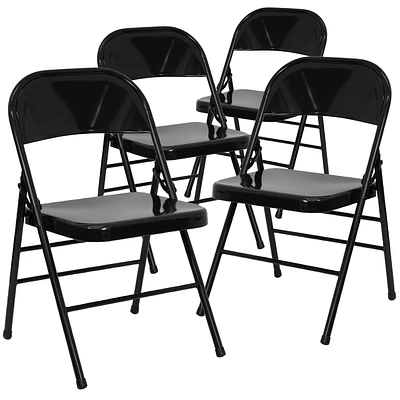 4 Pk. HERCULES Series Triple Braced & Double Hinged Black Metal Folding Chair