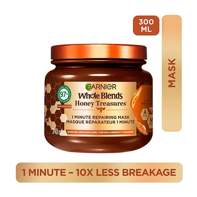 Garnier Whole Blends Honey Treasures Masque pour Cheveux Abîmés, 1 minute d'application, 340ml Masque pour cheveux abîmés